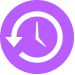 Eine Uhr in einem lilafarbenen Kreis, die den Zeitablauf anzeigt.