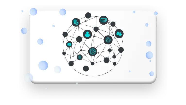 Ein monochromer Computerbildschirm, der ein Netzwerksymbol anzeigt, das Konnektivität und digitale Kommunikation darstellt.
