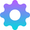 Das Bild zeigt ein Zahnradsymbol in einer lebhaften Mischung aus Blau- und Lilatönen.